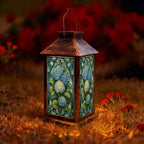 Solar Lantern Stained Glass Style Blue Outdoor Waterproof Garden Hanging Lantern Solar Powered Lighting Outside Solar Light for Patio Yard Camping, Gifts for Women Mom by Unknown