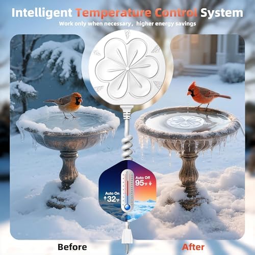 Bird Bath Heater for Outdoors in Winter, 110W Birdbath Water Heater Full-Covered Aluminum, Bird Bath Deicer Pond Deicer with Thermostatically Control, Chicken Water Heater, 4.92 Ft Power Cord (White) - Image 4