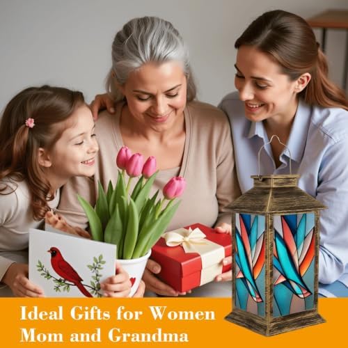 Solar Lantern Abstract Swallow Stained Glass Outdoor Waterproof Garden Hanging Lantern Solar Powered Lighting Outside Solar Light for Patio Yard Camping, Gifts for Women Mom - Image 7