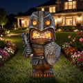 10" Solar Tiki Statue, Tribal Warrior with LED Eyes, Outdoor Tiki Decor by Unknown