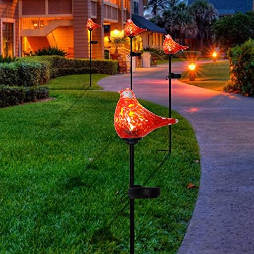 Solar Garden Stake, Hand-Blown Glass Cardinal Light Outdoor Garden Decor - Image 4