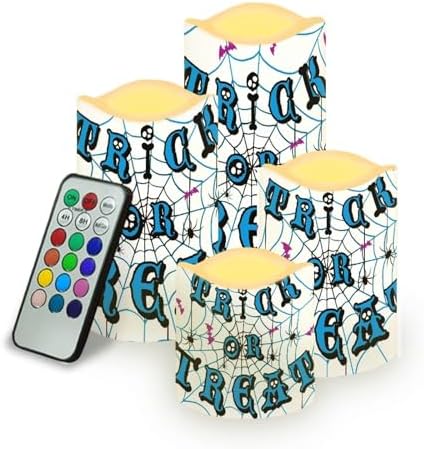 Trick or Treat Battery Operated Candles with Flickering Flame Timer Flameless Fake Pillar Candles Color Changing Led Electric Candles Tea Light for Halloween Party Home Table Kitchen Decor by Uorisanigo