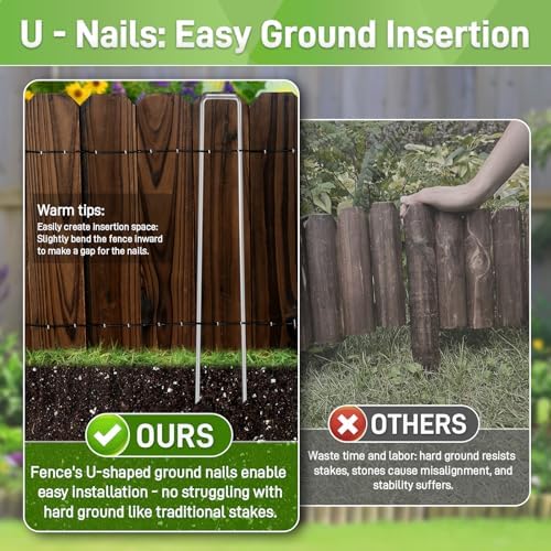 Mulctun Wood Garden Edging - 11.8" H X 47" L Sturdy Wooden Landscape Edging, Natural Flower Bed Edging Borders, Decorative Wooden Garden Fence for Yard Flower Bed Lawns Pathway Tree (4 Packs) - Image 5