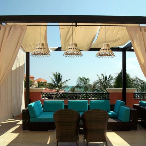 Hand-Woven Boho Rattan Pendant Light Battery Operated Bohemian Woven Outdoor Chandelier with Button Waterproof Lanterns Hanging Lighting Fixture for Gazebo Patio Yard Porch Farmhouse - Image 7