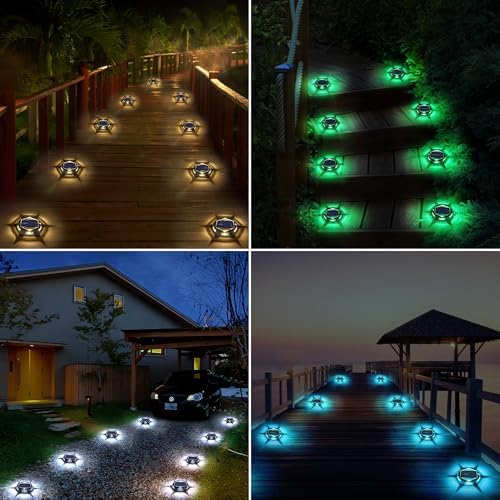 Solar Deck Light Outdoor, 12 Pack 9 Colors in 1 Solar Driveway Dock Lights, IP67 Waterproof Solar Powered Outdoor Light, RGB Step Lights for Outside Garden Yard Fence Stair Sidewalk Pathway Walkway - Image 2