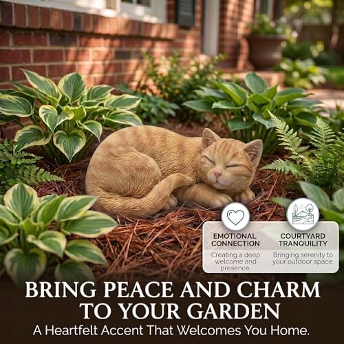 Tabby Sleep Cat Statues Outdoor Decorative, Cat Memorial Statue for Yard Lawn Patio Porch, Garden Pet Grave Marker Figures, 9.44" L x 6.29" W x 4.33" H - Image 3