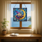 Crescent Moon Gnome Stained Glass Suncatcher – Square Hanging Window Panel for Home or Greenhouse – Whimsical Glass Art Gift for Garden Lovers, Christmas, Halloween, Father Days P5Mysc - Image 6