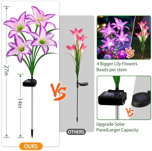 Solar Lights Outdoor, Gift for Women Mom Grandma Wife Daughter, 6 Pack 24 Solar Purple Lily Flower Lights Solar Flower Light Waterproof, Outside Decor Stake Light for Landscape Yard Patio Lawn Garden - Image 3