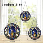 Stained Glass Window Hanging Lantern Moon and Star Floral Pattern Sun Catchers Colorful Islamic Moroccan Style Suncatchers for Home Porch Garden Indoor & Outdoor Decor (9.8x9.8 in) - Image 3