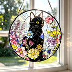 Larger 12-in Black Cat Suncatcher Stained Glass Window Hanging Sun Catcher by Unknown