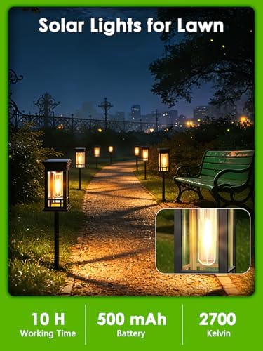 LORRYTE 4 Pack Solar Pathway Lights Outdoor Waterproof, Garden Lights Solar Powered for Outside, Auto On/Off Landscape Lighting for Path Yard Walkway Patio Lawn Driveway Decor, Warm White - Image 6