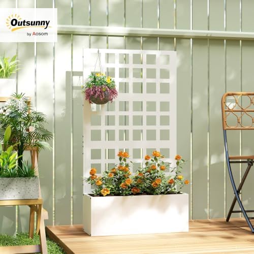 Outsunny Galvanized Raised Garden Bedw/Trellis 24" x 9" x 44.5" White - Image 2
