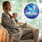 Stained Glass Window Hanging Mountain Sunset Porch Music Scene Sun Catchers Rustic Banjo Violin Lantern Floral Suncatchers for Home Porch Garden Indoor & Outdoor Decor (9.8x9.8 in) - Image 2