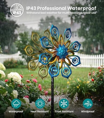 63" Solar Wind Spinners Outdoor, 13" Metal Kinetic Garden Art Decor - Image 4