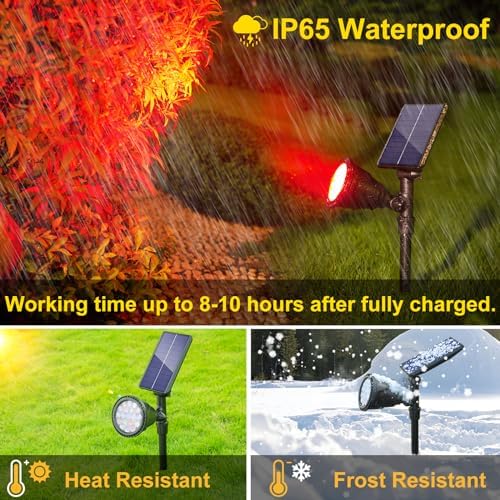 ROSHWEY Solar Spot Lights Outdoor, 7 Colors Halloween Christmas Outdoor Lights Waterproof Landscape Light 600LM Solar Spotlight Lighting for House Backyard Pool Patio Garden Decor- 2 Pack - Image 6