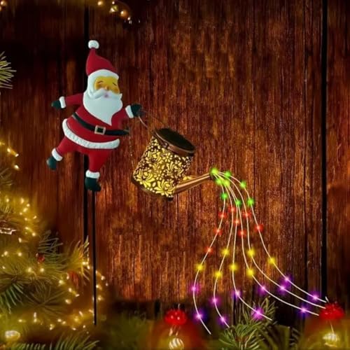 Christmas Solar Kettle Lights,Garden Lawn Decorative Lights,Vintage Metal Watering Can with Claus,Waterproof Outdoor Lantern Decoration with LED Light for Garden, Patio, Lawn (Style B*2) - Image 5