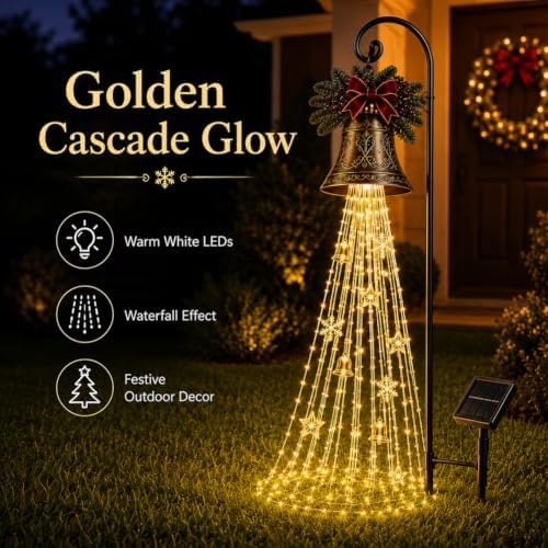 Solar Christmas Bell Lights, Cascading Waterfall Garden Stake Decor - Image 3