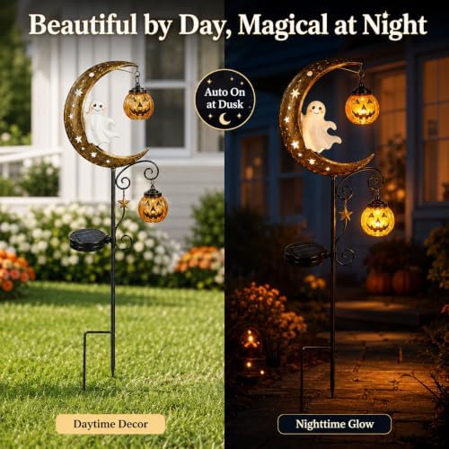CRILEAL Solar Halloween Ghost & Pumpkin Moon Garden Stake Light - Image 3