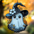 Cute Ghost with Witch Hat Acrylic Suncatcher by AVAGAN