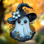 Cute Ghost with Witch Hat Acrylic Suncatcher by AVAGAN