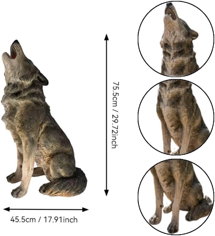29.72" H x 17.91" L Wolf Sculpture Weather Resin Patio Plant, Grey - Image 2