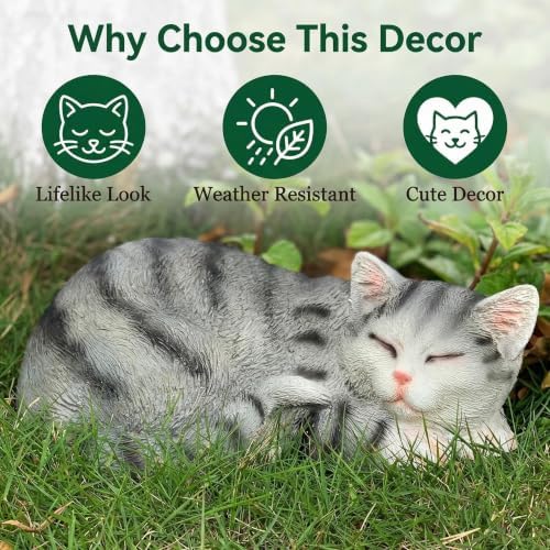 GARDEN WHISPER Cat Statue, Grey, Resin, Contemporary, Outdoor / Indoor Decor, 11.4" L x 7.1" W x 4.3" H, 1.5 lbs - Image 4