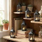 Vela Lanterns Tea Light Candle Holders, Mini Table Centerpieces, Black - Image 3