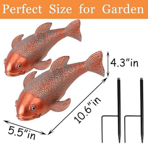 Teaeeno Set of 2 Antique Koi Fish Statue, Outdoor Garden Sculpture for Patio, Backyard, Pond, and Home Decor (Blue) - Image 3
