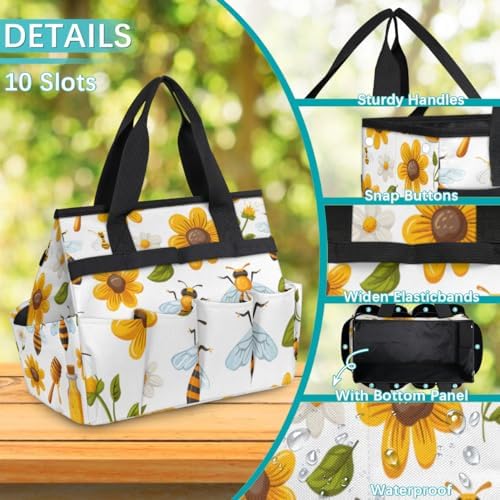 Garden Tool Bag Flying Bees Daisies Honey Garden Tool Storage Bag with Pockets Handle Portable Garden Tote Bags for Indoor Outdoor Gardening - Image 4