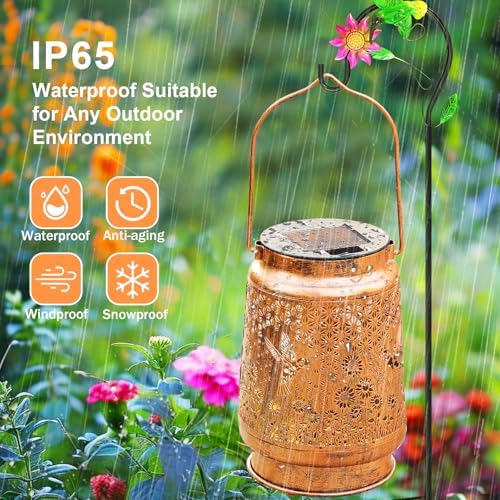 2 Pack Hummingbird Sunflower Solar Lanterns Outdoor with Shepherd Hook, Birthday Gift Mothers Day Gift for Women Mom Grandma Wife Daughter, Waterproof Hanging Lights, Decor for Yard Garden Patio Lawn - Image 6