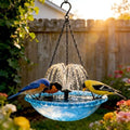 2026 Spring Solar Cascade Hanging Bird Bath Fountain for Outdoor Garden Decor, Metal Hanging Birdbath with Solar Pump for Backyard, Patio, Yard, Attracts Birds and Hummingbirds (Blue, Basic) by LONGLUAN