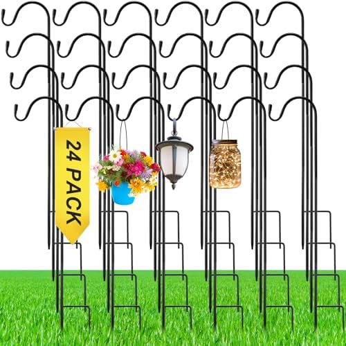 24 Pcs 24 Inch Shepherd Hook for Outdoor Adjustable Bird Feeder Pole by Yetene