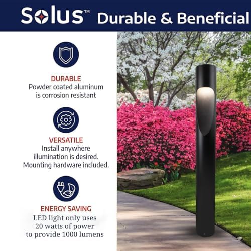Solus Architectural LED Bollard Light – Tunable Color Temperature 3000K/4000K/5000K, 20W Integrated LED, ETL Listed, 180° Light Distribution, Black or Bronze, Surface Mount (Black, 2 Pack) - Image 3