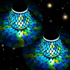 2 Pack Mosaic Blue Solar Lanterns, Outdoor Glass Hanging Lights, Waterproof, Solar Table Lamps, Christmas Gifts for Women Mom Grandma, Night Lights, Decoration for Garden, Patio, Yard, Outdoor Decor by Unknown