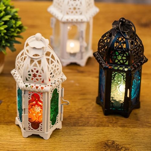 Luxshiny Moroccan Style Iron Glass Candle Lantern Tealight Holder Decorative Hanging Candle Lamp Home Ornament 2pcs for Indoor Outdoor Patio Décor - Image 6