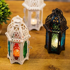 2pcs Iron Glass Candle Lantern Set, Decorative Holder Moroccan Style - Image 5