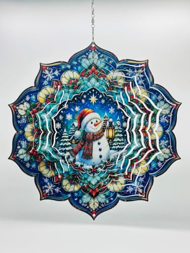 Shwing 12 Inch Wind Spinner Hanging Wind Sculptures Christmas Snowman Metal Decor Double Sided Outdoor Kinetic Garden Art 3D Wind Spinner Hanging Ornament for Patio Porch Balcony Backyard Tree Decor - Image 5