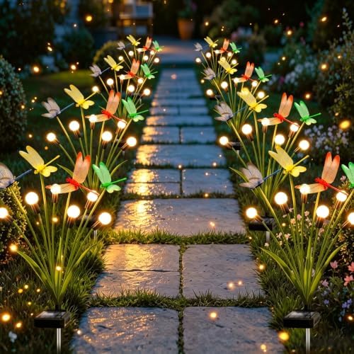 8 Pack Dragonfly Solar Garden Lights Outdoor, 48 LEDs Solar Firefly Lights by yulloyello