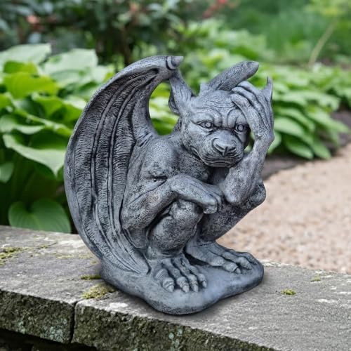 OLOMA Gothic Gargoyle Concrete Garden Statue Winged Beast Outdoor Garden Decor Fantasy Demon Lawn Ornament Mythical Creature Yard Sculpture Patio Porch Entryway Decor Weather Proof Accent Decor - Image 4
