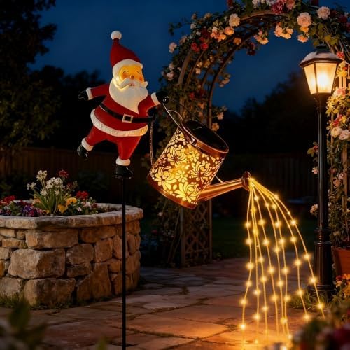 Christmas Solar Kettle Lights Garden Lawn Decorative Lights,Christmas Solar Kettle Lights Santa,Led Santa Watering Can Lights,Outdoor Christmass Decorations (Colorful Lights) - Image 2