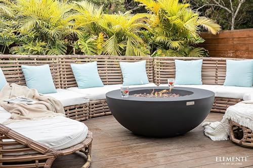 Elementi Lunar Bowl Cast Concrete Fire Table Bundle, Outdoor Fire Pit Fire Table Patio Furniture, Dark Gray (Natural Gas) - Image 6