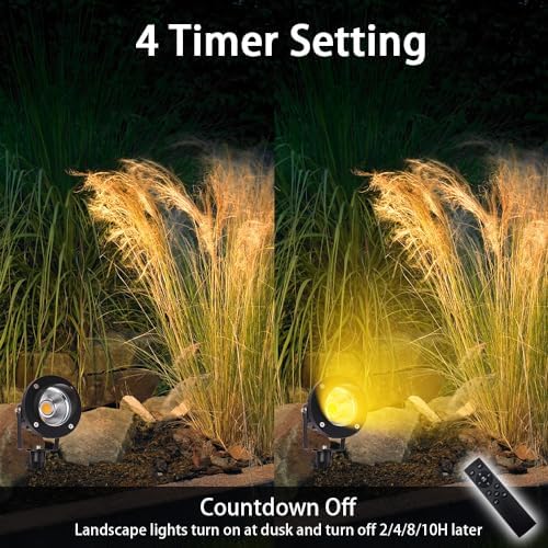 LED Outdoor Spot Lights,120V Landscape Lighting Outdoor Spotlight With Plug Cord , 2700K-6500K Stepless Dimmable Landscape Light with Timer and Remote for Yard Garden Pathway flag (18W, Pack, 4) - Image 5