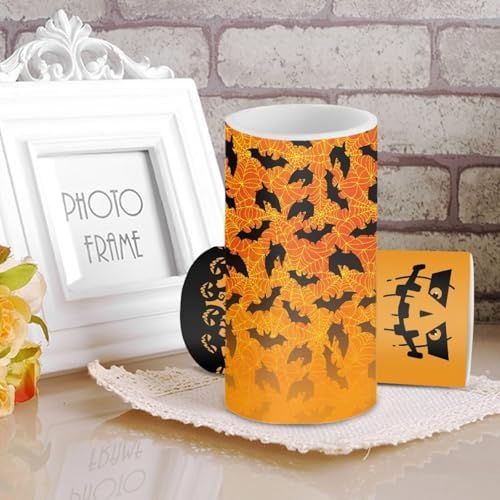 Halloween Day Battery Operated Candles with Color Changing Timer Remote Control Flameless Candles for Trick or Treat Party Home Decorations, Bat Devil Pumpkin Print - Image 3