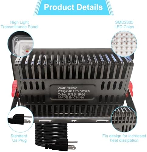 2 Pack 100W RGB Flood Light, RGB Color Changing Floodlight, Smart RGB Floodlight with Remote Control, for Club, Wedding, Poster, Stage Lighting, Birthday Party, KTV, Halloween, Christmas - Image 3
