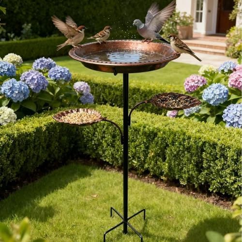 Metal Bird Bath Bow with 2 Set Bird Feeder for Outdoors, Freestanding Stake Design, Iron Craft, Landscape Decor for Backyard(Antique Bronze) - Image 7