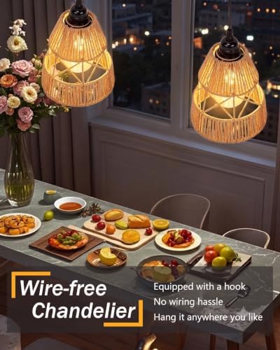 Battery powered Remote Control Hanging Pendant Light , Hand knitting 2 Pack - Image 5
