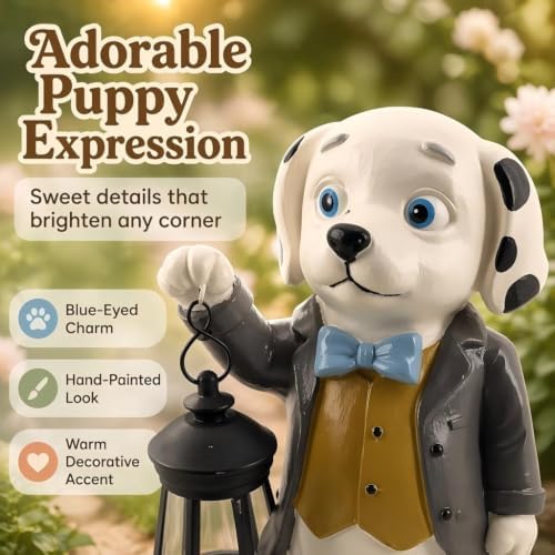 Dog Statue with Solar Lights 10in Garden Decor - Image 3