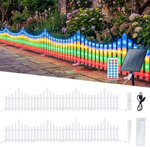 Hopolon 8 Pack Multicolor Picket Fence Lights, 11.1in (H) X 9.1ft (L) by Hopolon