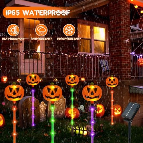 SANJICHA 12 Pack Solar Pumpkin Lights Outdoor Waterproof for Halloween Decorations, Solar Torch Lights with Flickering Flame Larger Size Solar Flame Lights - Image 2