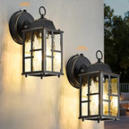 OKELI 2-Pack Dusk to Dawn Outdoor Wall Lights, Weatherproof Exterior Lighting Fixture Wall Mount, Aluminum Ripple Glass Porch Light, Anti-Rust Outside Wall Sconce for House, Garage(Black&Gold-Trim) by OKELI